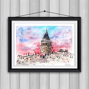 Istanbul Watercolor Painting ,